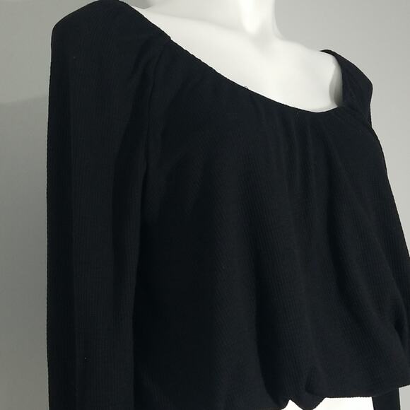 Free People Black Long Sleeve Thermal Crop Top - Picture 4 of 10